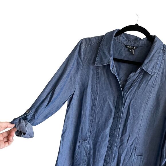 𝅺NIC + ZOE Chambray Tunic Mini Dress Shirtdress Swimwear Coverup Blue S - Picture 4 of 6